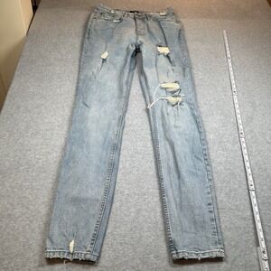 Boohooman Distressed Jeans Mens 32 Ripped Denim Med Wash Skinny Button Fly